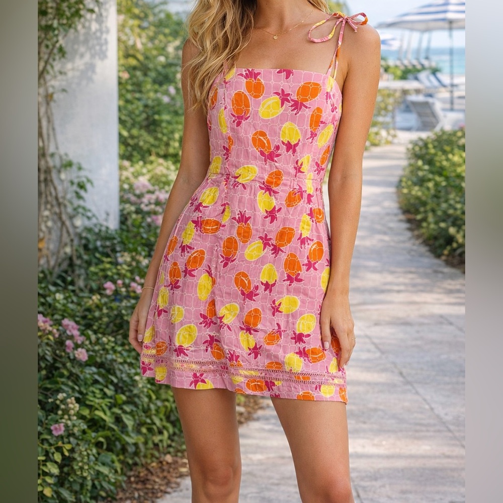 Vintage Y2K Lilly Pulitzer Bermuda Pink Pineapple Spanish Tiles Dress SIZE 4